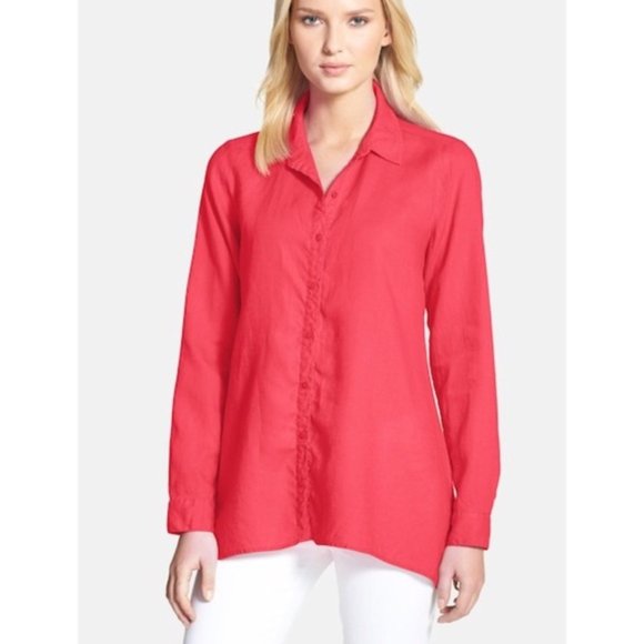 Eileen Fisher Tops - Eileen Fisher Organic Irish Linen Button Down Top Pink XS Preppy Classic Casual